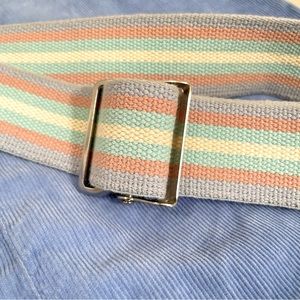 Wide pastel stripe 80s 90s XXL extra long rainbow strap belt with silver buckle